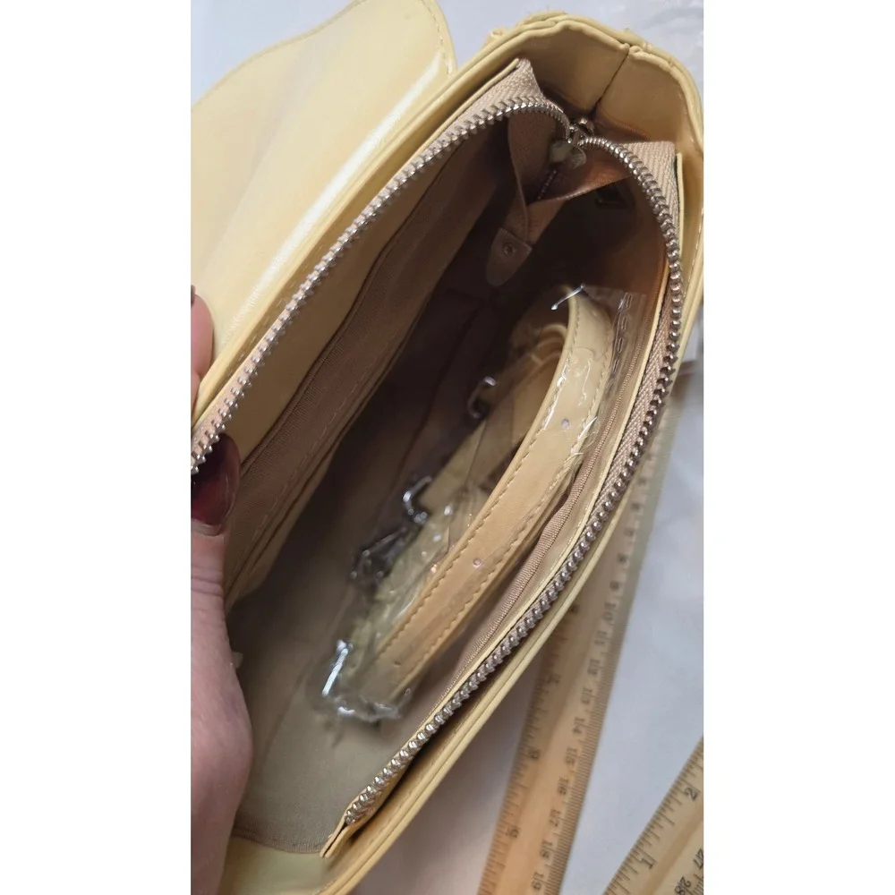 A9NINE Cream Faux Leather Saddle Shoulder Bag Silver V Hardware New With Tags
